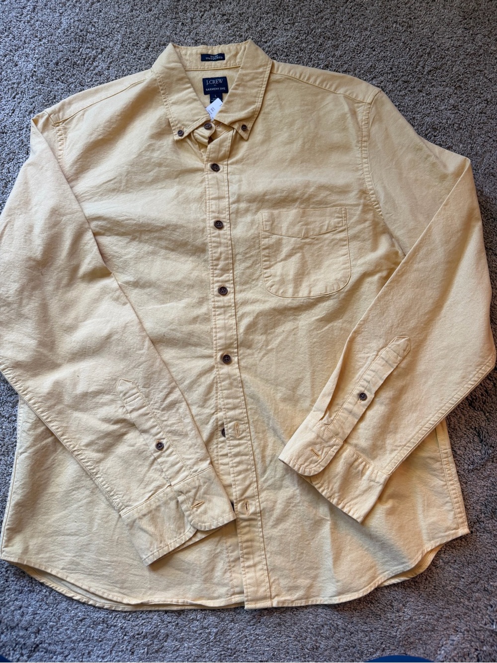 J. Crew Men’s Long-Sleeve Button-Down Slim Untucked Shirt in Yellow